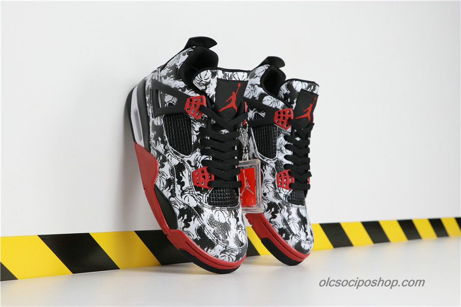 Férfi Air Jordan 4 Retro Tattoo AJ4 Fekete/Fehér/Piros Cipők (BQ0897-006) - Kattintásra bezárul