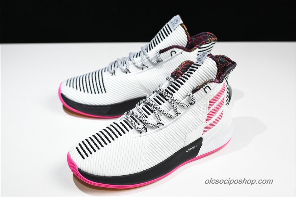 Férfi Adidas D Rose 9 Fehér/Rózsaszín/Fekete Cipők (BB7658) - Kattintásra bezárul