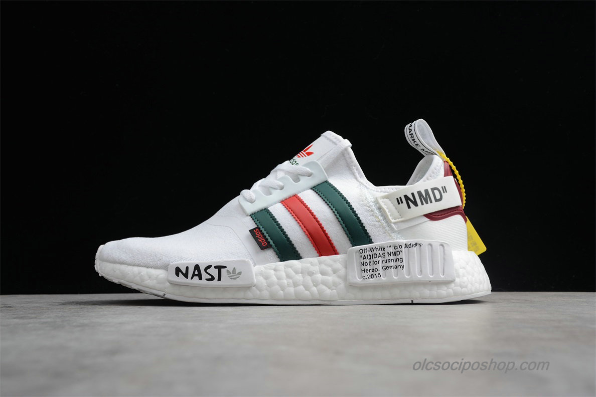 NAST Off-White x Adidas NMD Fehér/Zöld/Piros Cipők (DA8858) - Kattintásra bezárul