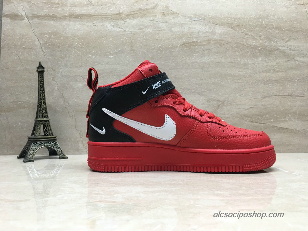 Nike Air Force 1 Mid Piros/Fehér/Fekete Cipők (804609-205) - Kattintásra bezárul