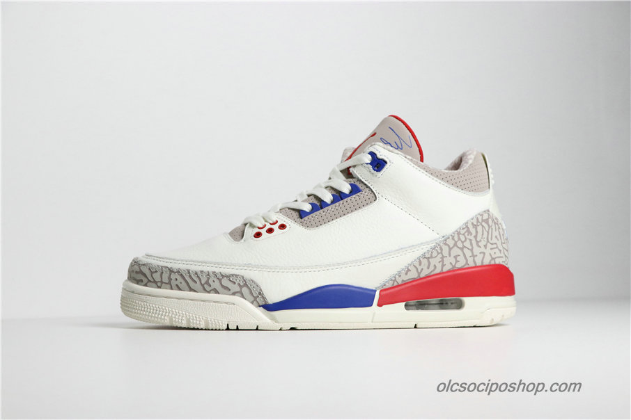 Férfi Air Jordan 3 Retro International Flight AJ3 Off Fehér/Szürke/Kék/Piros Cipők (136064-140)