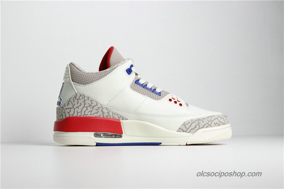 Férfi Air Jordan 3 Retro International Flight AJ3 Off Fehér/Szürke/Kék/Piros Cipők (136064-140)