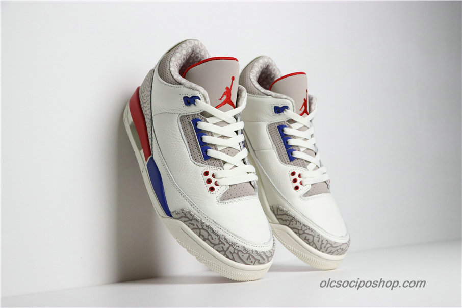 Férfi Air Jordan 3 Retro International Flight AJ3 Off Fehér/Szürke/Kék/Piros Cipők (136064-140)