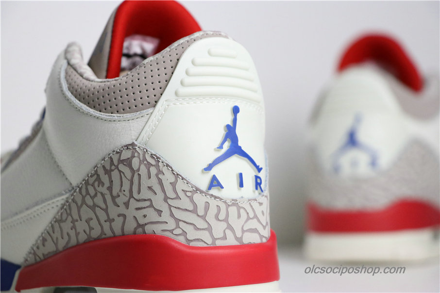 Férfi Air Jordan 3 Retro International Flight AJ3 Off Fehér/Szürke/Kék/Piros Cipők (136064-140)