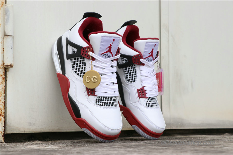 Férfi Air Jordan 4 Retro AJ4 Fehér/Fekete/Piros Cipők (308497-160)