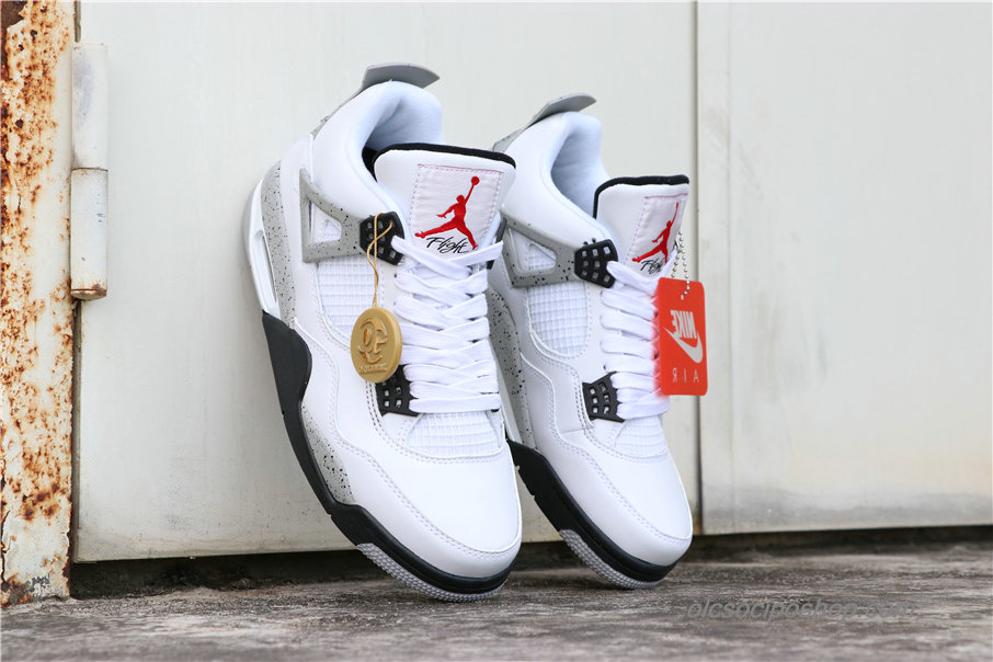 Férfi Air Jordan 4 Retro OG AJ4 Fehér/Szürke/Fekete Cipők (840606-192)