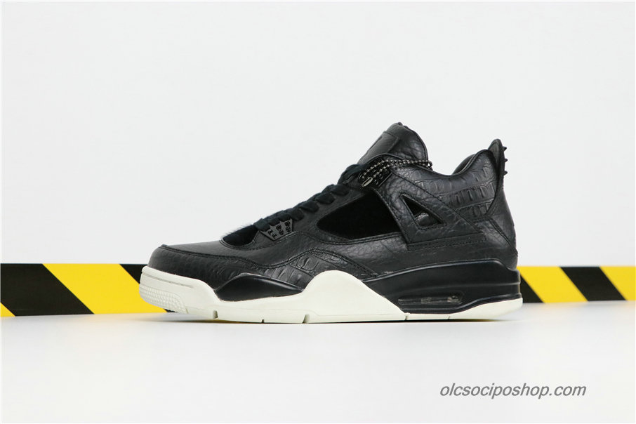 Férfi Air Jordan 4 Retro Premium AJ4 Fekete/Piszkosfehér Cipők (819139-010)