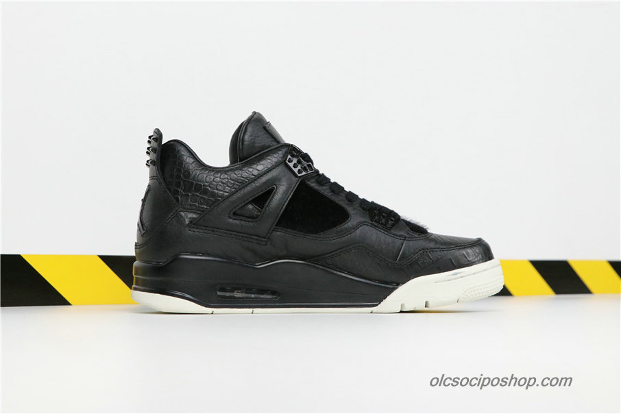 Férfi Air Jordan 4 Retro Premium AJ4 Fekete/Piszkosfehér Cipők (819139-010)