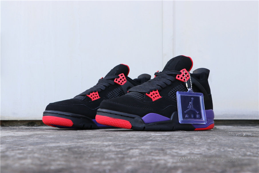 Férfi Air Jordan 4 Retro Raptors AJ4 Fekete/Piros/Lila Cipők (AQ3816-056)