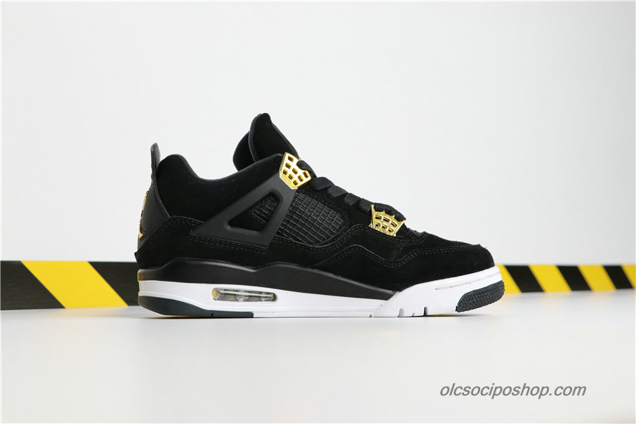 Férfi Air Jordan 4 Retro Royalty AJ4 Fekete/Fehér/Arany Cipők (308497-032)