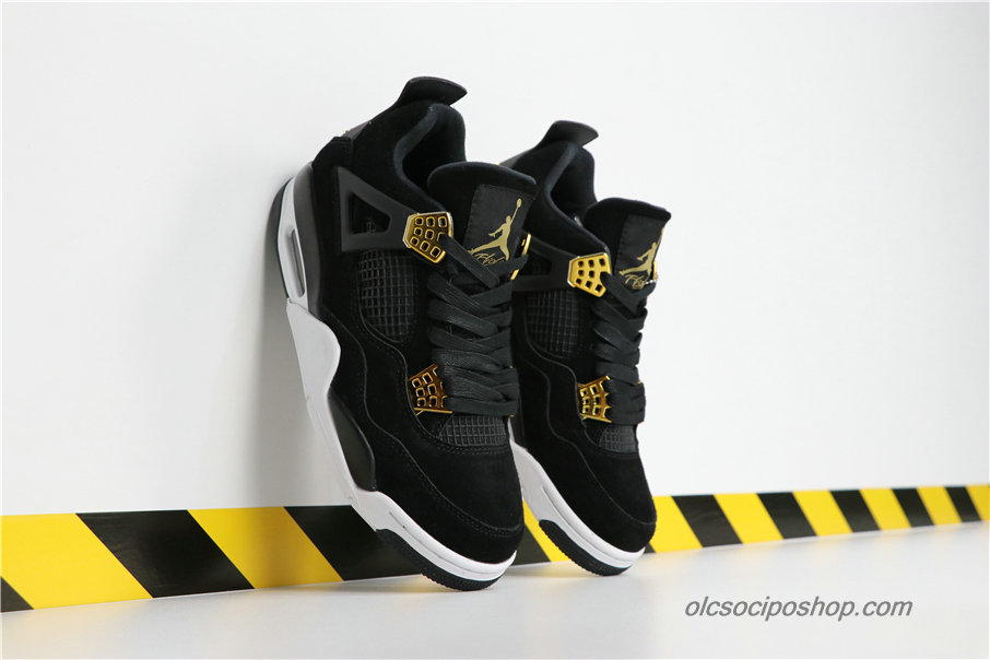 Férfi Air Jordan 4 Retro Royalty AJ4 Fekete/Fehér/Arany Cipők (308497-032)