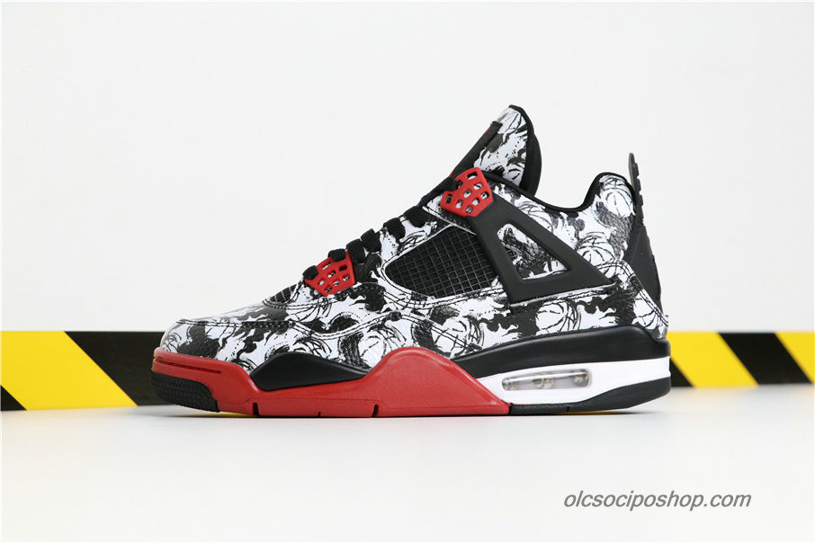 Férfi Air Jordan 4 Retro Tattoo AJ4 Fekete/Fehér/Piros Cipők (BQ0897-006)