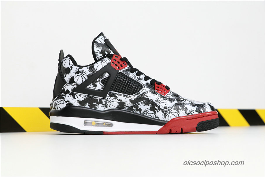 Férfi Air Jordan 4 Retro Tattoo AJ4 Fekete/Fehér/Piros Cipők (BQ0897-006)