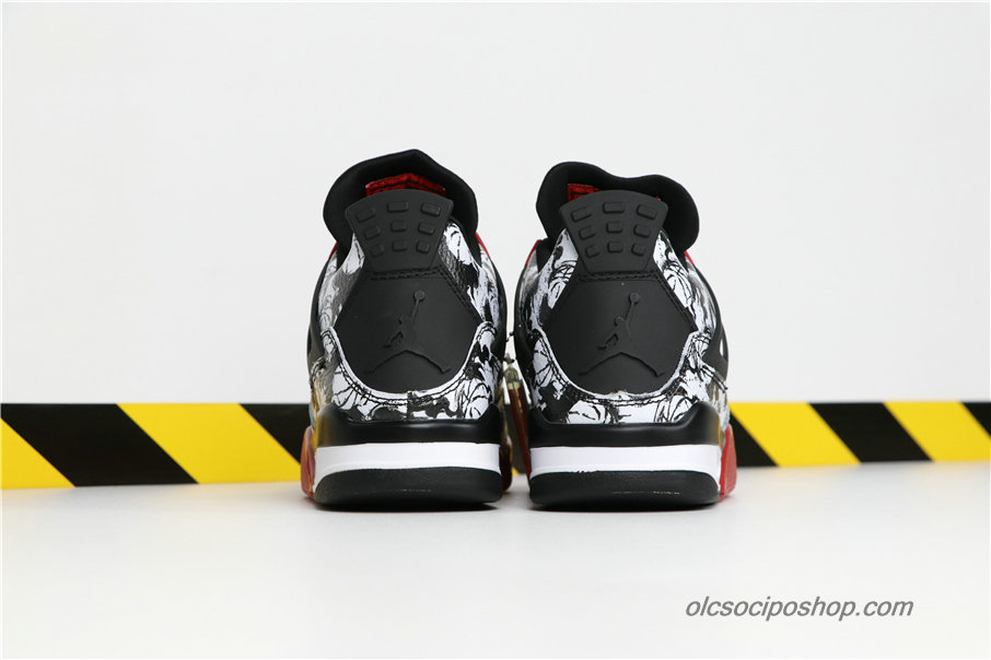 Férfi Air Jordan 4 Retro Tattoo AJ4 Fekete/Fehér/Piros Cipők (BQ0897-006)