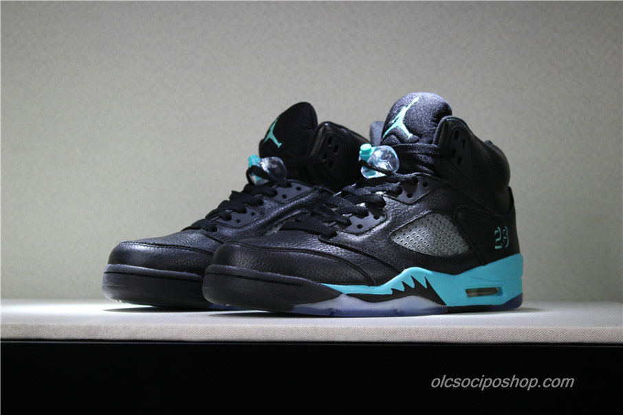 Férfi Air Jordan 5 Retro AJ5 Fekete/Világoskék Cipők (845035-003)