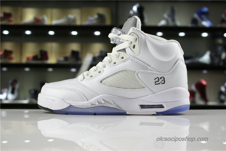 Férfi Air Jordan 5 Retro AJ5 Fehér/Szürke Cipők (136027-130)