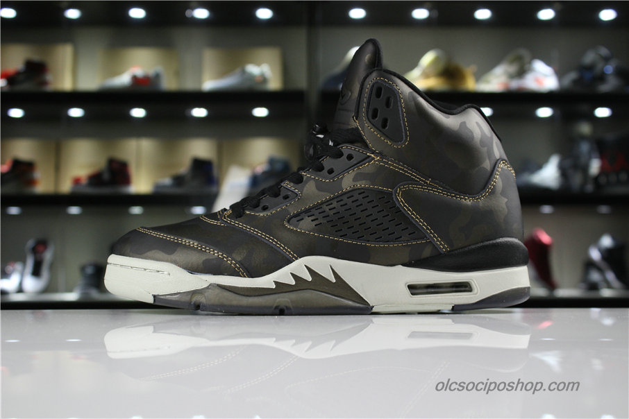 Férfi Air Jordan 5 Retro Premium Heiress AJ5 Fekete/Olajbogyó/Fehér Cipők (919710-030)