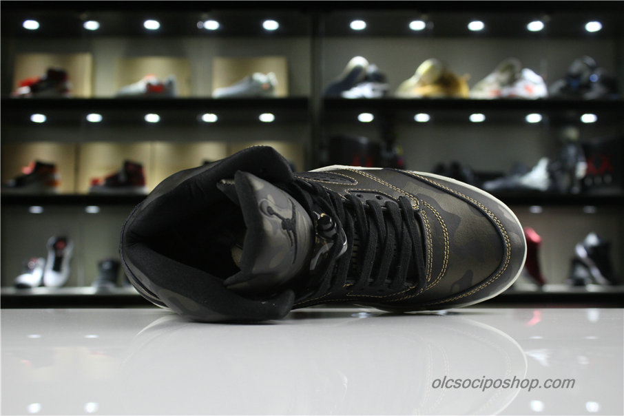 Férfi Air Jordan 5 Retro Premium Heiress AJ5 Fekete/Olajbogyó/Fehér Cipők (919710-030)