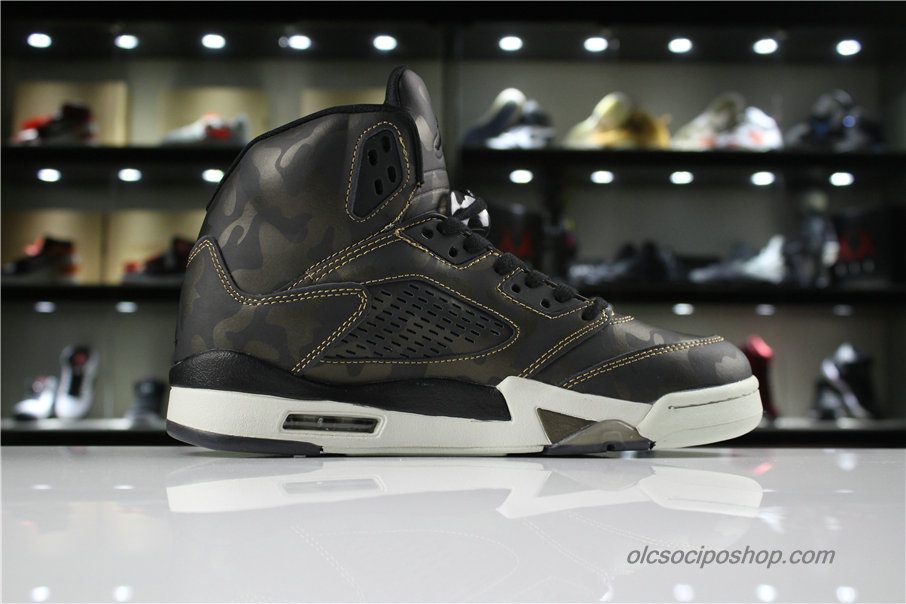 Férfi Air Jordan 5 Retro Premium Heiress AJ5 Fekete/Olajbogyó/Fehér Cipők (919710-030)