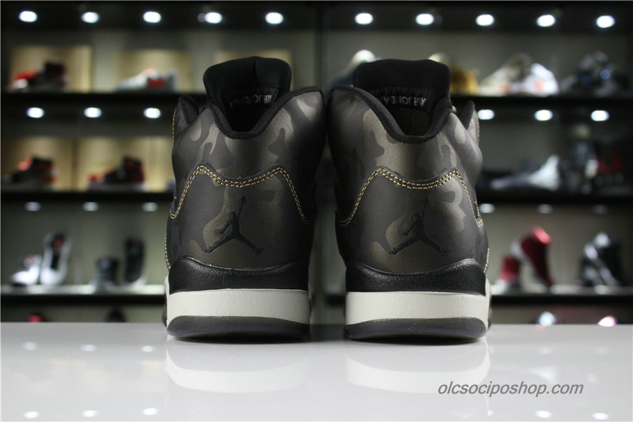 Férfi Air Jordan 5 Retro Premium Heiress AJ5 Fekete/Olajbogyó/Fehér Cipők (919710-030)