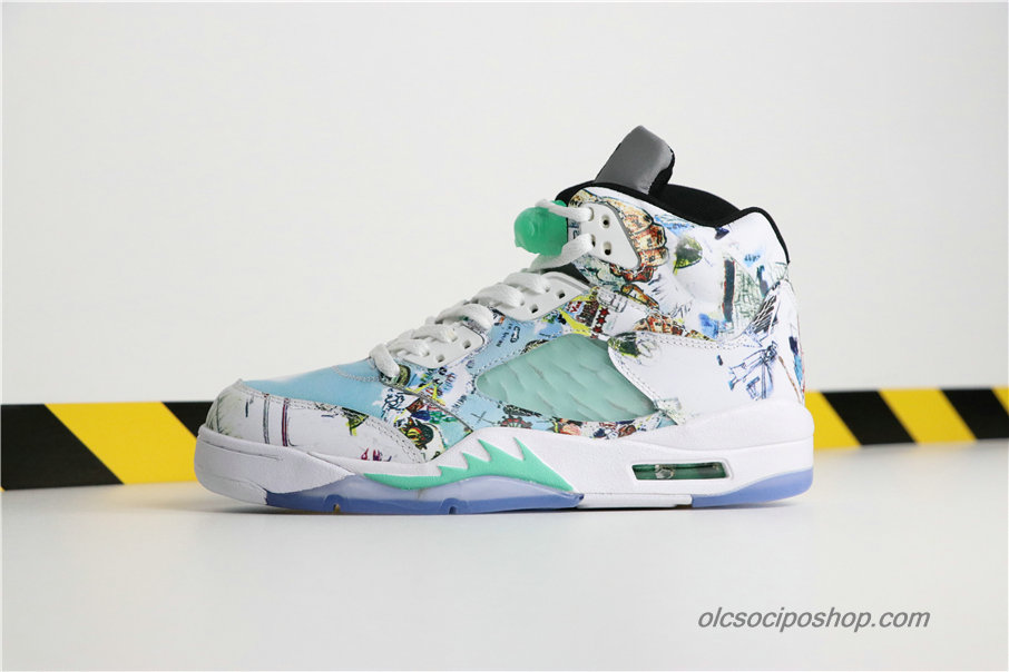 Férfi Air Jordan 5 Retro Wings AJ5 Fehér/Kék/Zöld Cipők (AV2405-900)