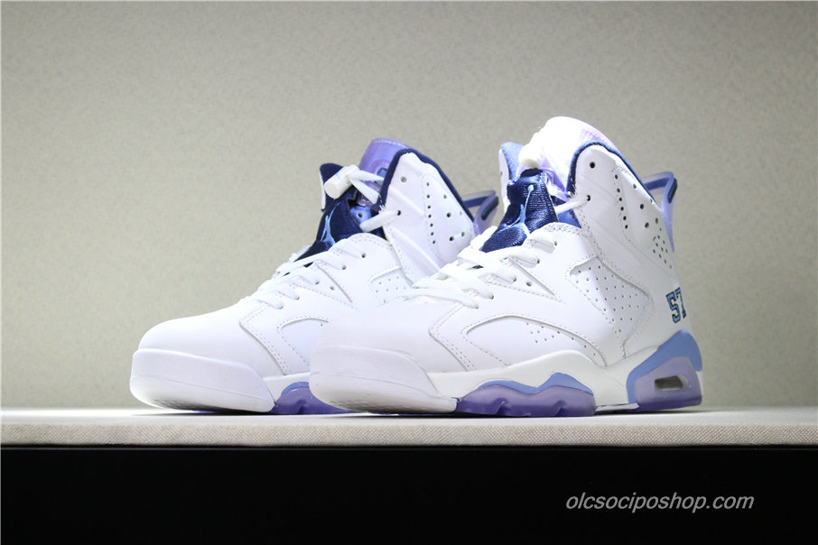 Férfi Air Jordan 6 Retro UNC PE AJ6 Fehér/Világoskék Cipők (384664-110)