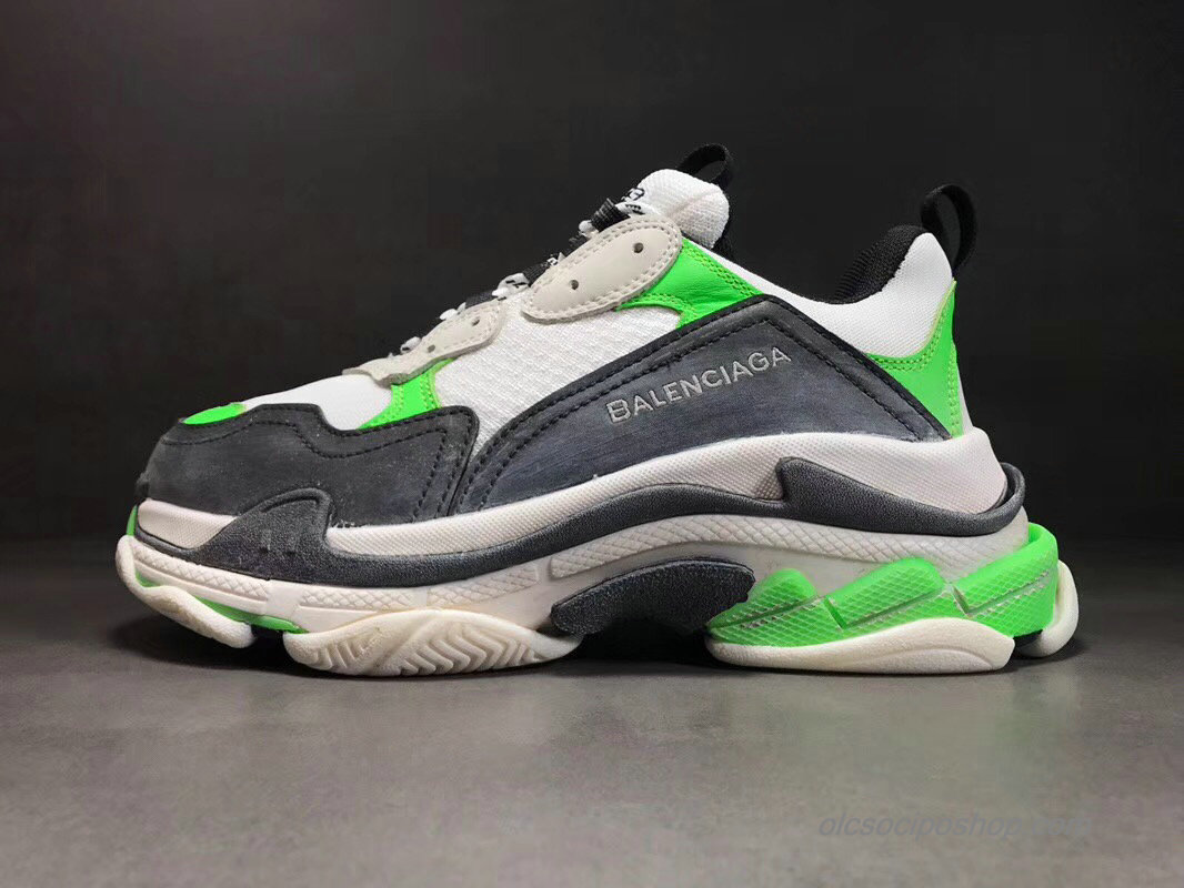 Férfi Balenciaga Triple S Fehér/Sötétszürke/Zöld Cipők (516590)