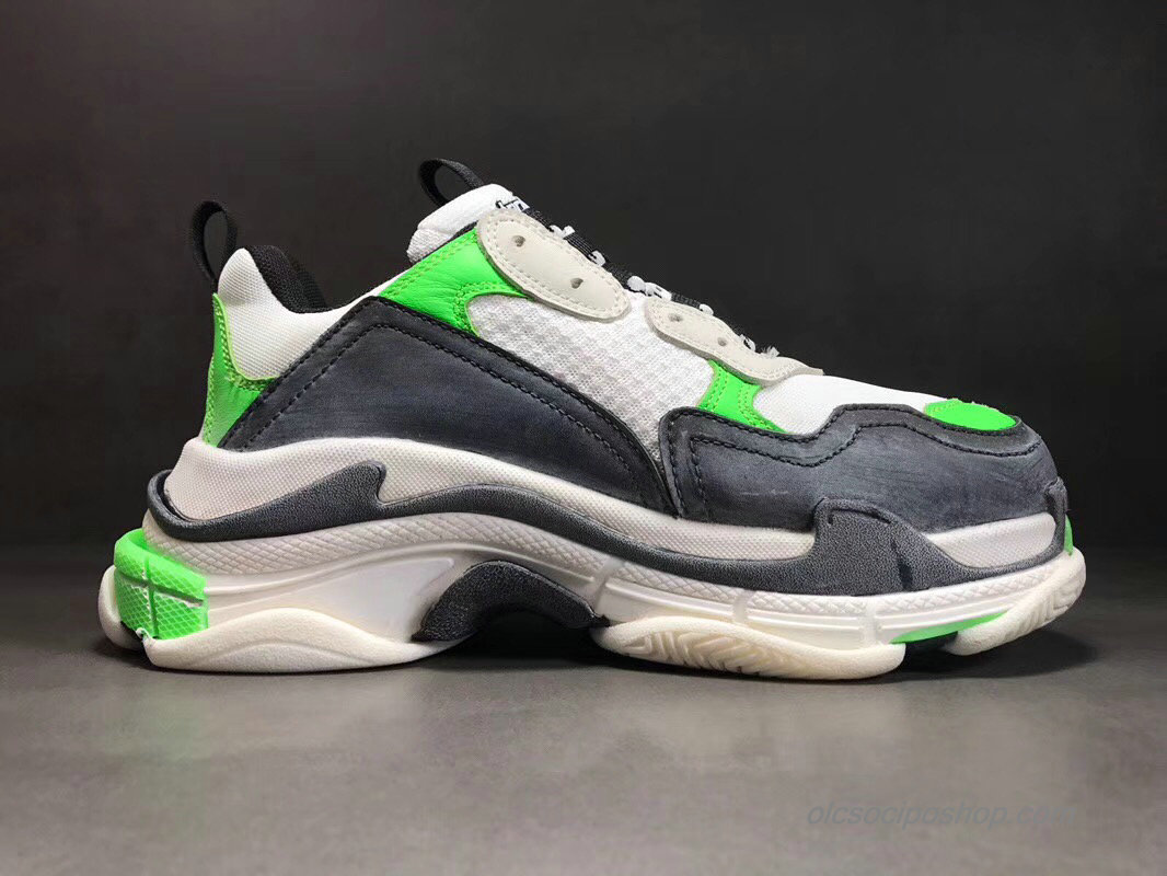 Férfi Balenciaga Triple S Fehér/Sötétszürke/Zöld Cipők (516590)