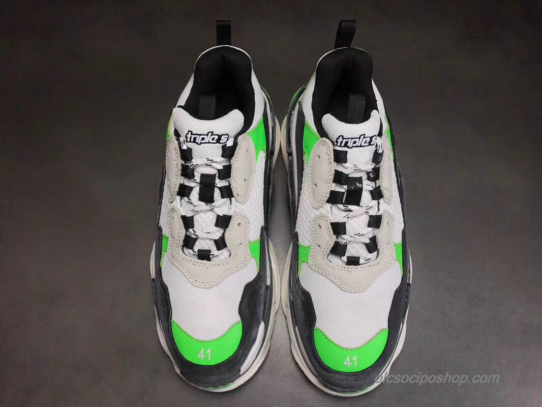 Férfi Balenciaga Triple S Fehér/Sötétszürke/Zöld Cipők (516590)