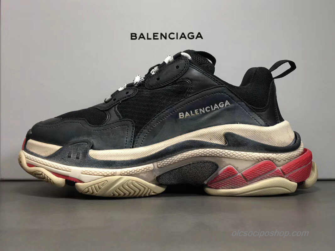 Balenciaga Triple S Fekete/Piszkosfehér/Piros Cipők (490672)