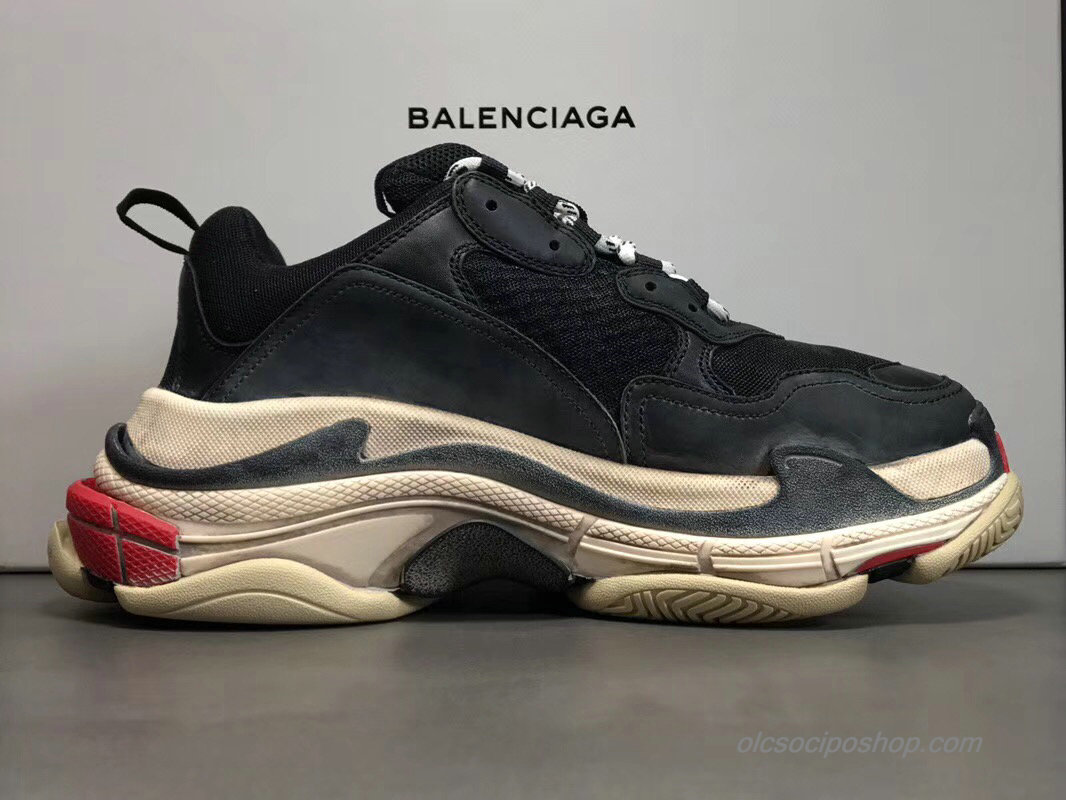 Balenciaga Triple S Fekete/Piszkosfehér/Piros Cipők (490672)