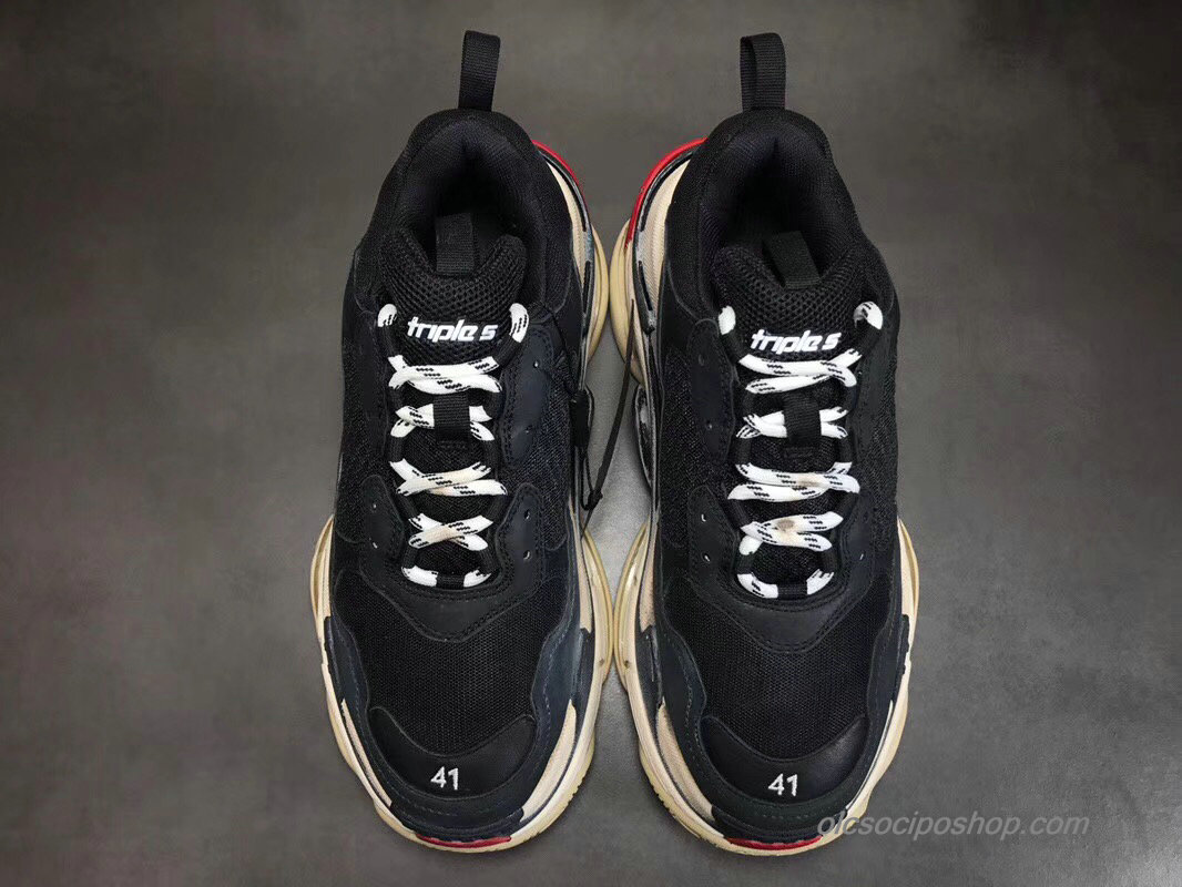 Balenciaga Triple S Fekete/Piszkosfehér/Piros Cipők (490672)