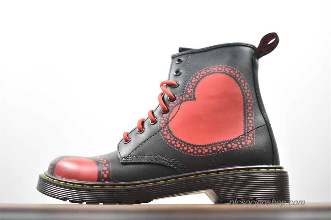 Női Dr Martens 1460 8 Eye Waterproof Fekete/Piros Csizmák