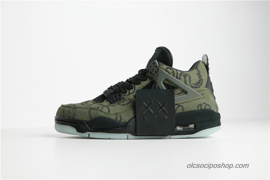 Férfi Air Jordan 4 Retro KAWS AJ4 Olajbogyó/Fekete Cipők (756395)