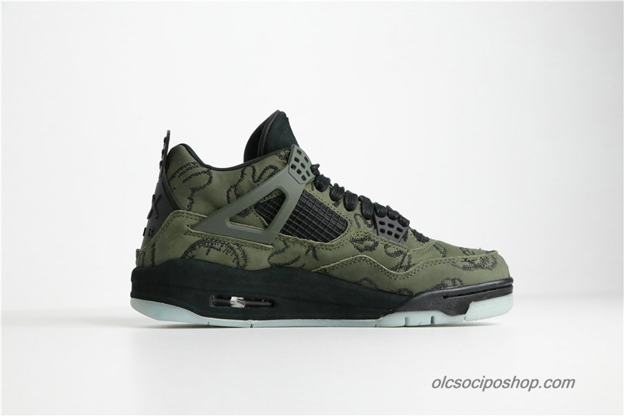 Férfi Air Jordan 4 Retro KAWS AJ4 Olajbogyó/Fekete Cipők (756395)