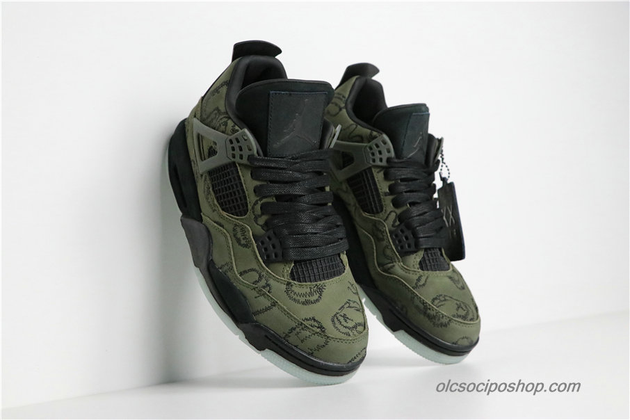 Férfi Air Jordan 4 Retro KAWS AJ4 Olajbogyó/Fekete Cipők (756395)