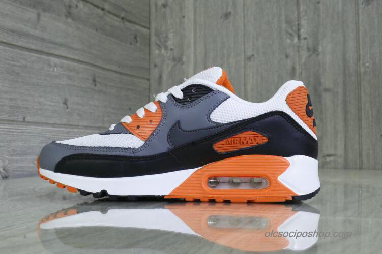 Férfi Nike Air Max 90 Essential Fehér/Szürke/Fekete/Narancs Cipők (537384-128)