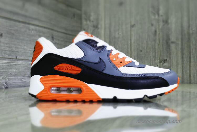 Férfi Nike Air Max 90 Essential Fehér/Szürke/Fekete/Narancs Cipők (537384-128)