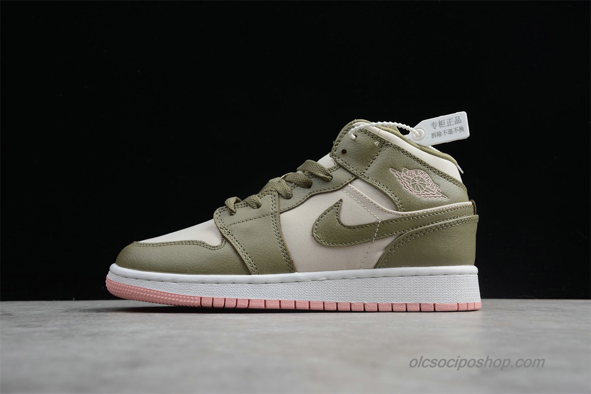 Női Air Jordan 1 Retro MID GG AJ1 Olajbogyó/Piszkosfehér Cipők (555112-225)