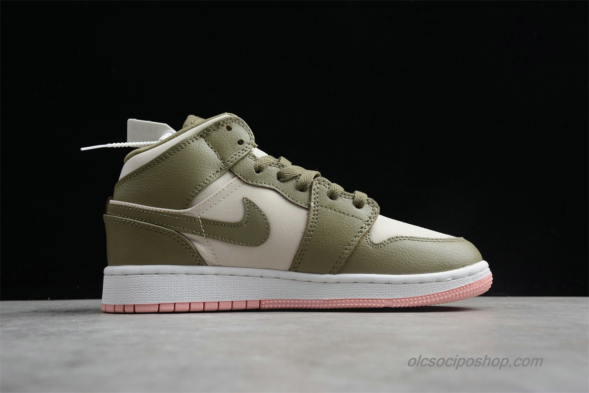 Női Air Jordan 1 Retro MID GG AJ1 Olajbogyó/Piszkosfehér Cipők (555112-225)