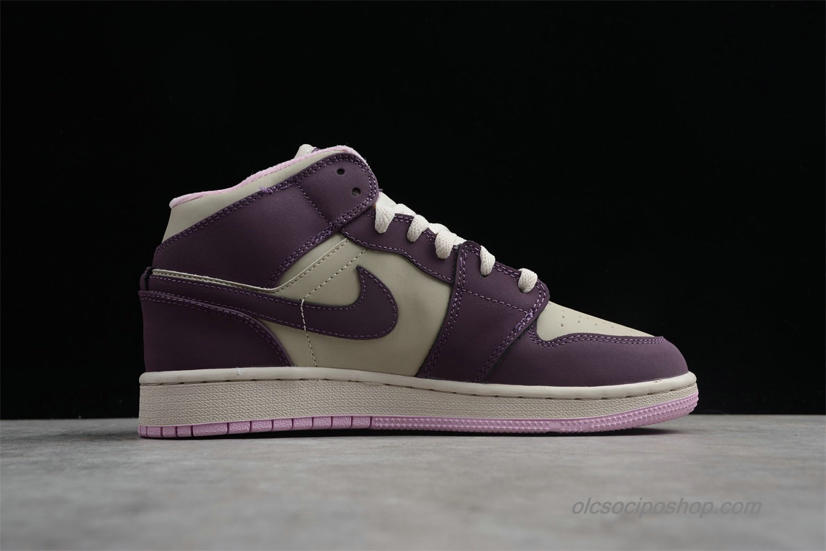 Női Air Jordan 1 Retro MID GS AJ1 Lila/Piszkosfehér Cipők (555112-500)