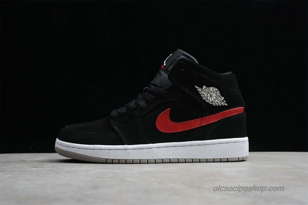 Air Jordan 1 Retro MID Suede AJ1 Fekete/Piros Cipők (554724-065)