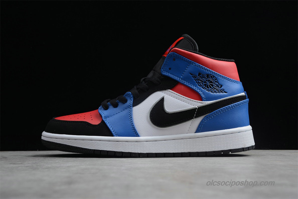 Air Jordan 1 Retro MID AJ1 Piros/Kék/Fekete/Fehér Cipők (554725-124)