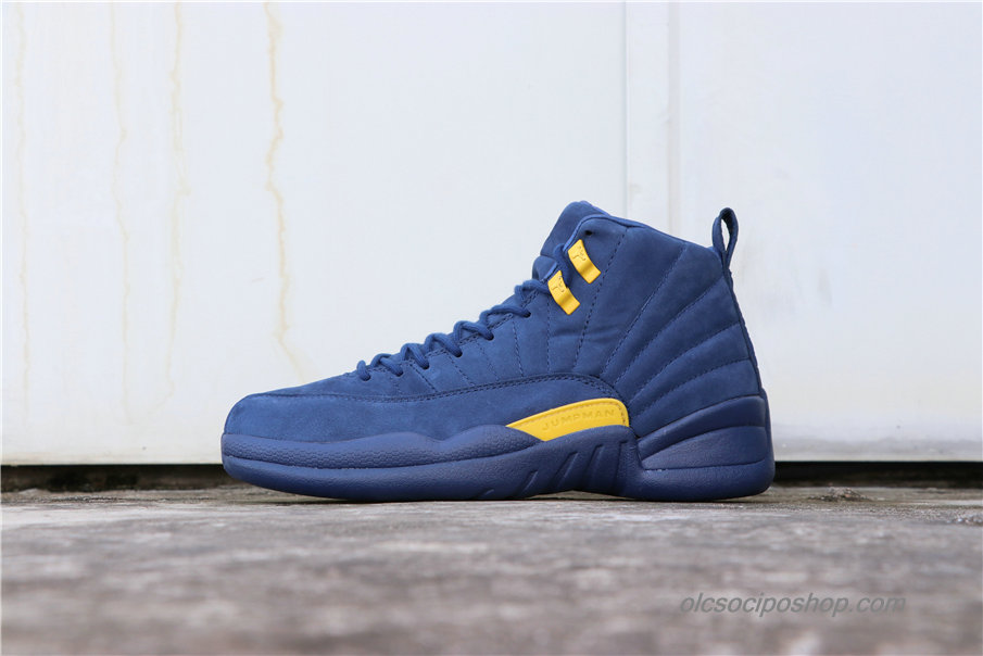 Férfi Air Jordan 12 Retro Michigan Suede AJ12 Sötétkék/Sárga Cipők (BQ3180-407)