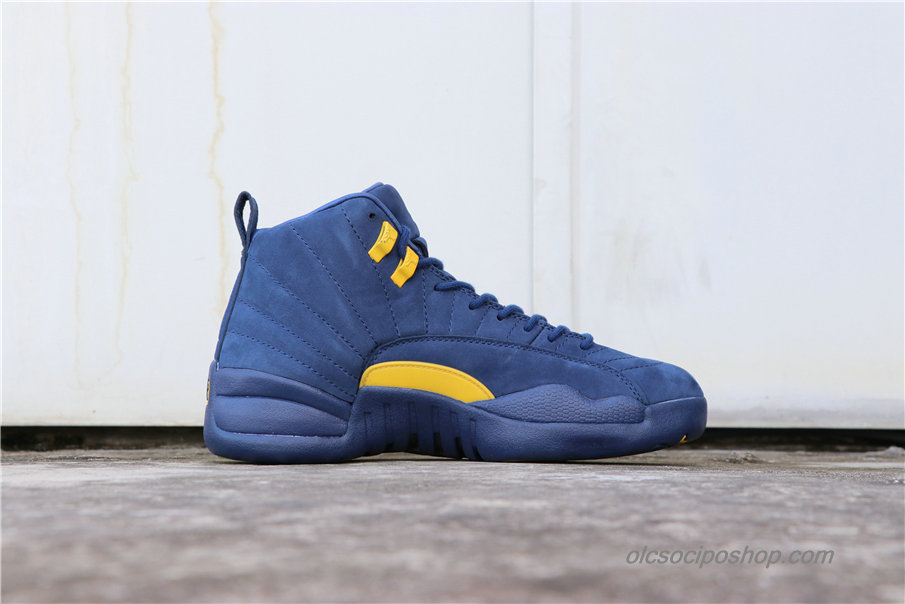 Férfi Air Jordan 12 Retro Michigan Suede AJ12 Sötétkék/Sárga Cipők (BQ3180-407)