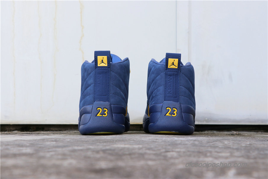 Férfi Air Jordan 12 Retro Michigan Suede AJ12 Sötétkék/Sárga Cipők (BQ3180-407)