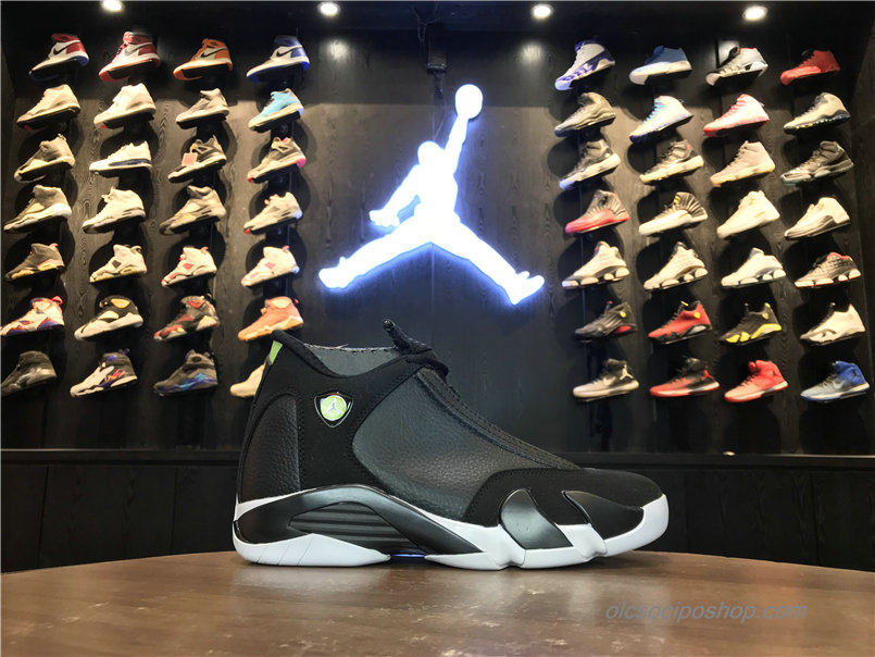 Férfi Air Jordan 14 Retro AJ14 Fekete/Fehér/Zöld Cipők (487471-005)