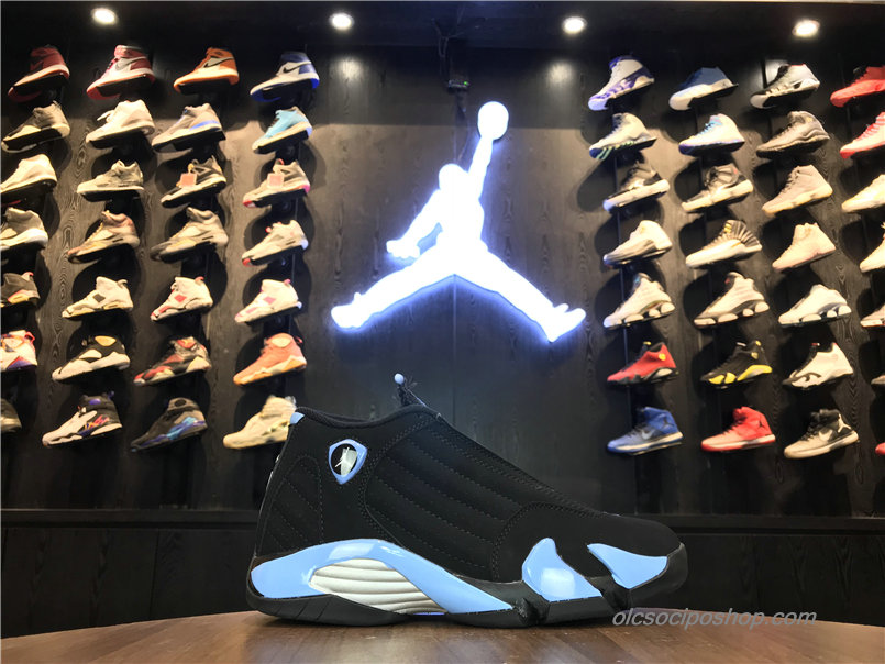 Férfi Air Jordan 14 Retro Nubuck AJ14 Fekete/Világoskék Cipők (311832-041)