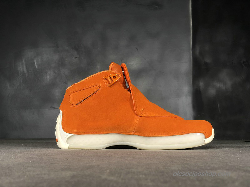 Férfi Air Jordan 18 Retro Suede AJ18 Narancs/Piszkosfehér Cipők (AA2494-801)