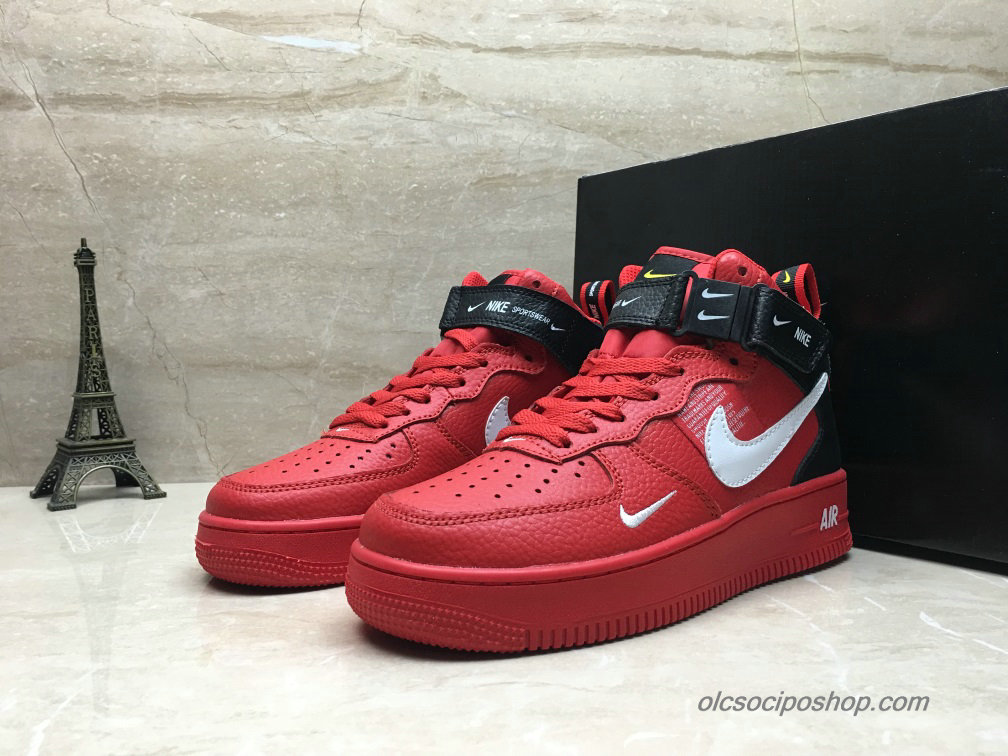 Nike Air Force 1 Mid Piros/Fehér/Fekete Cipők (804609-205)